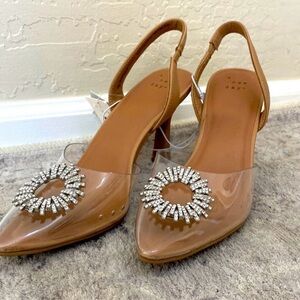 Women's Beige Heels with Rhinestone Embellishment